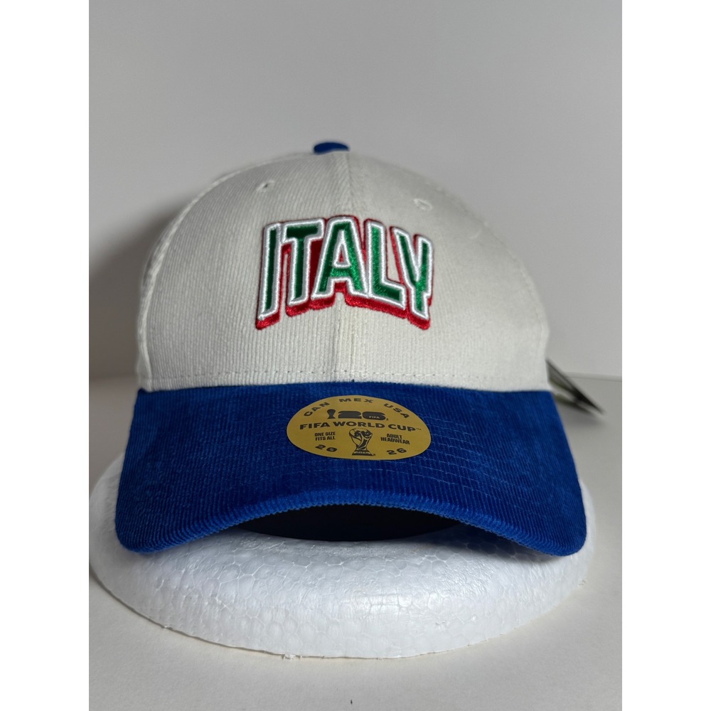 FIFA World Cup 2026 Italy Corduroy Hat Cream Blue Adjustable Cap NWT